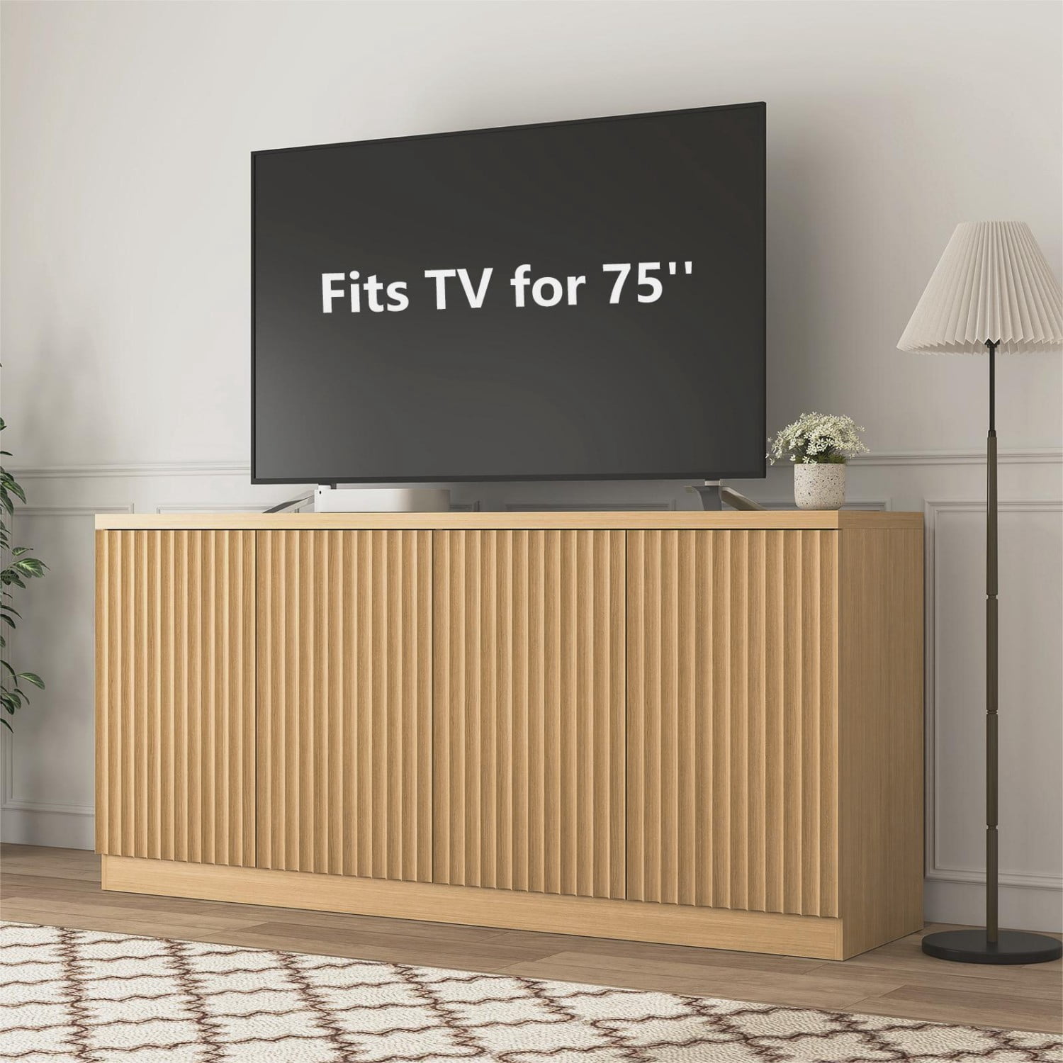 62.6" Buffet Cabinet with Storage, 4 Door Sideboard Cabinet with Shelves, Wooden Coffee Bar Cabinet Credenza Console Table for Kitchen Dining Room Living Room, Natural
