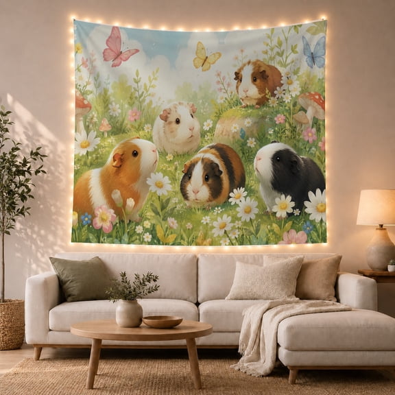 Floral Garden Outdoor with Guinea Pigs Grassy Meadow, Mystical Fantasy for Space Lovers, Galaxy Room Decor, Mother'S Day Gift, Tapestry Wall Hanging for Bedroom and Dorm