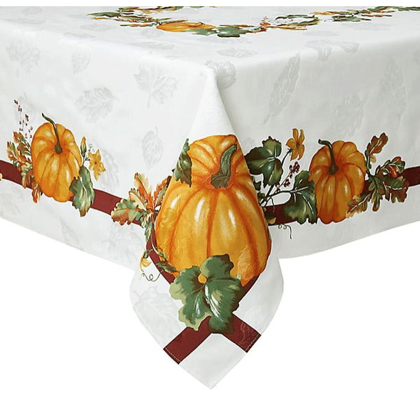 Autumn Medley Pumpkin and Leaves Fabric Tablecloth (60