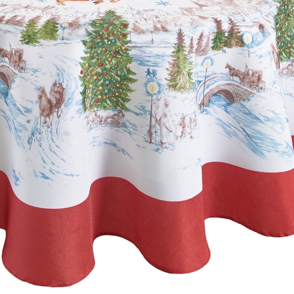 Elrene Home Fashions Santa’s Snowy Sleighride Tablecloth, Multi, 60" x 84" Oval