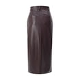 thumbnail image 4 of Women'S High Waist Front Slit Pure Color Simple Style Leather Pencil Skirt Bodycon Midaxi Dark Brown S, 4 of 8