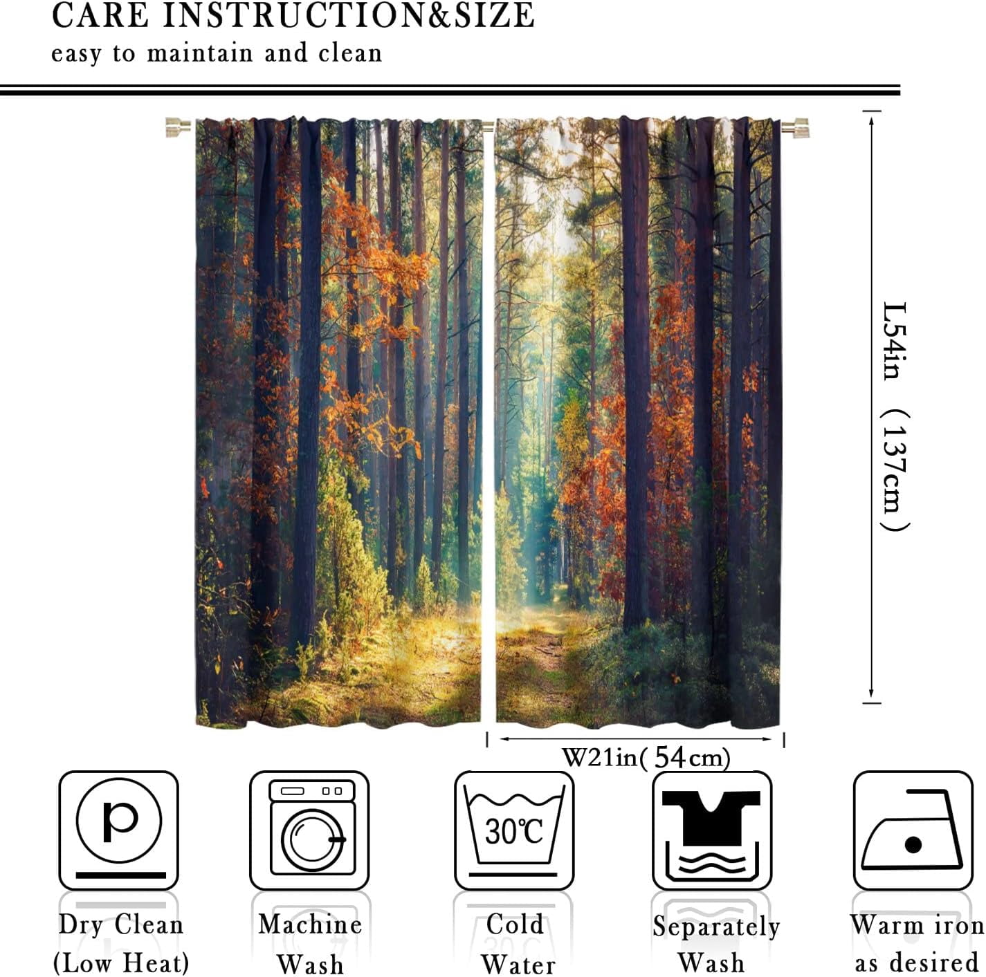 Forest Bedroom Curtains,Nature Scenery Sunshine Trees Blackout Window Door Curtains for Bedroom Living Room Kitchen Bathroom Hotels Decor,2 Panel Set W42xL54in