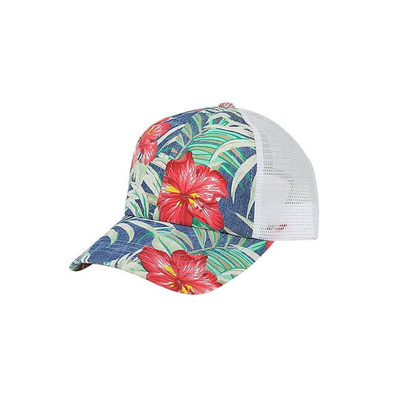 Top Headwear Floral Print Cap w/ Mesh Back - Blue