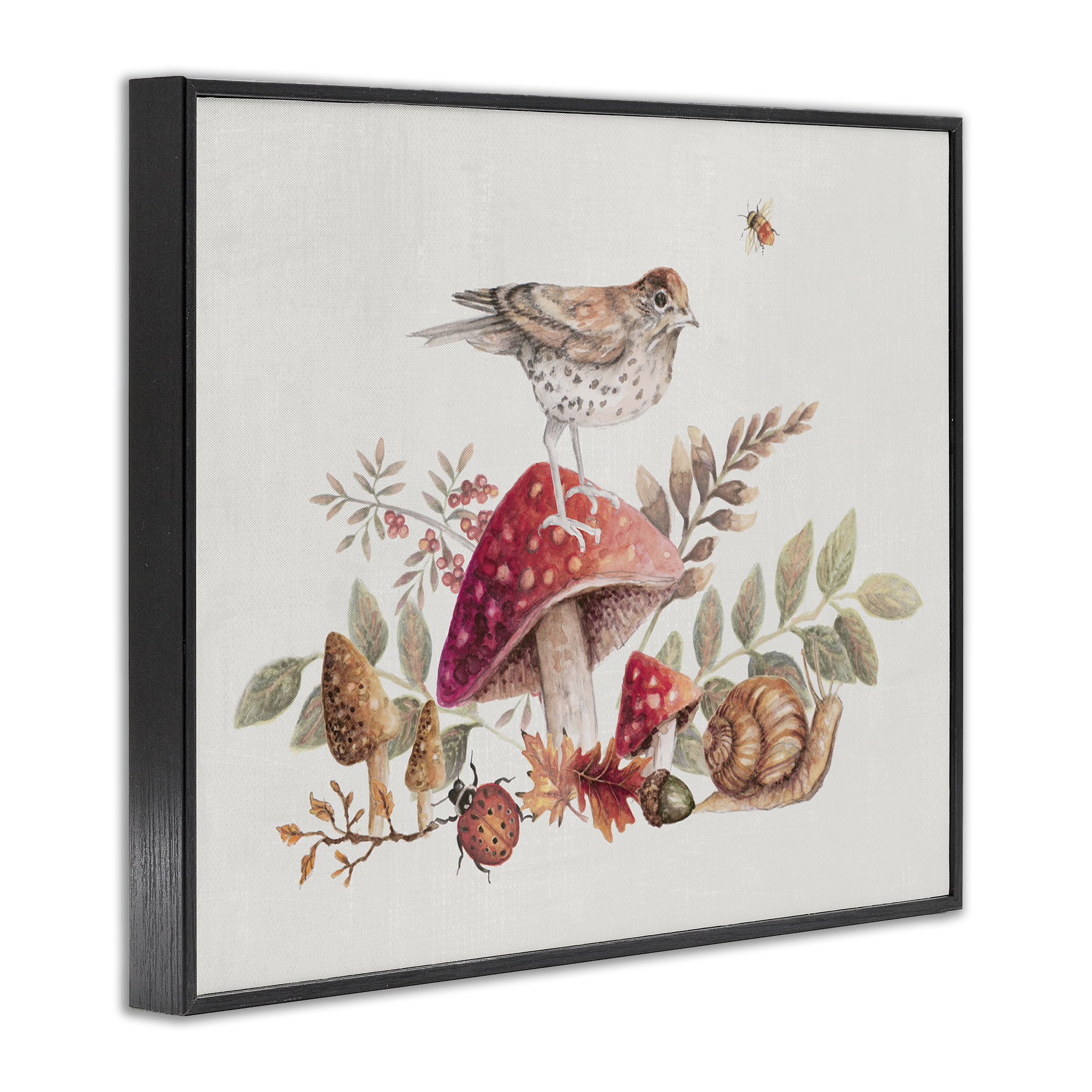 Stupell Industries Rustic Botanicals & Bird Botanical & Floral Painting Black Framed Art Print Wall Art, 20 x 16