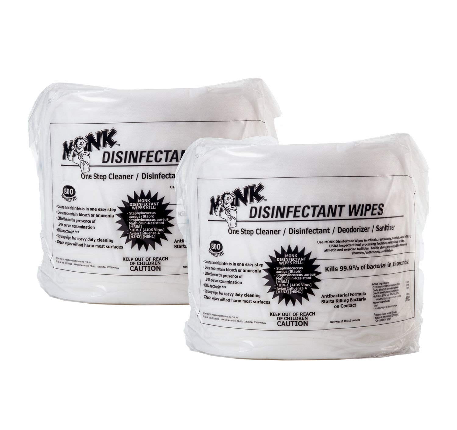 Monk Disinfecting Gym Wipes, One Step Cleaner, Disinfectant, Deodorizer