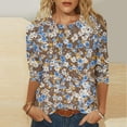 thumbnail image 2 of 3/4 Length Sleeve Womens Tops Casual Print Vintage Crewneck Tshirt Plus Size Tunic Tops Loose Dressy Shirts, 2 of 5