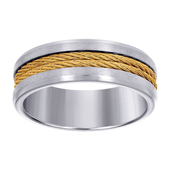 Stainless Steel Yellow-tone Mens Cable Inlay Comfort-fit Wedding Band 8mm Size 11 Wedding Band for Men