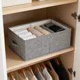 thumbnail image 2 of Cotton Blend Folding Storage Bin, 1 Pack Large Storage Basket, Washable, Clothing Storage Bin with Handle, Closet Organizer for Storage Sweater,Sheets, 16.14x9.45x6.69in(Gray), 2 of 6
