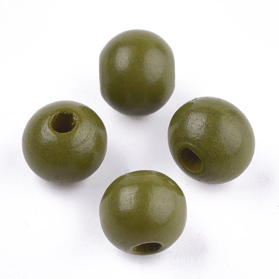 200pcs Painted Natural Wood Beads Round Olive 10x8.5~9mm Hole: 2~3mm