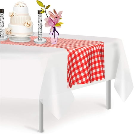 

Red Gingham 12 Pack Checkered Premium Disposable Plastic Table Runner 14 x 108 Inch. Decorative Table Runner for Dinner Parties & Events Decor By Gra