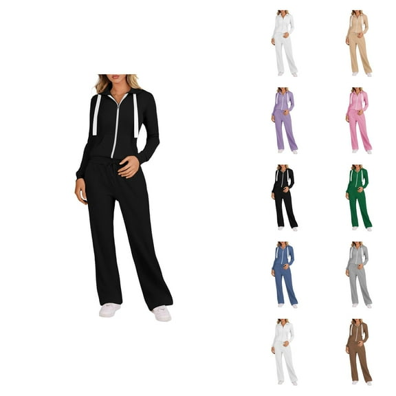 Track Suits for Women Set Plain Zip Up Collared Sweatshirt and Sweatpants 2 Piece Matching Sweatsuit Lounge Set