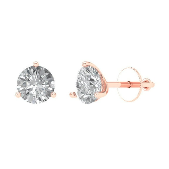 2 ct Screw-Back Stud Earrings for Women | 6.5mm Round Cut Moissanite | 18K Rose Gold