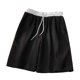 thumbnail image 3 of Pantalones cortos hasta la rodilla para hombre, pierna ancha, cordón, cintura elástica, patrón de bordado, pantalones cortos deportivos informales para hombre con bolsillos, negro XL, 3 of 8