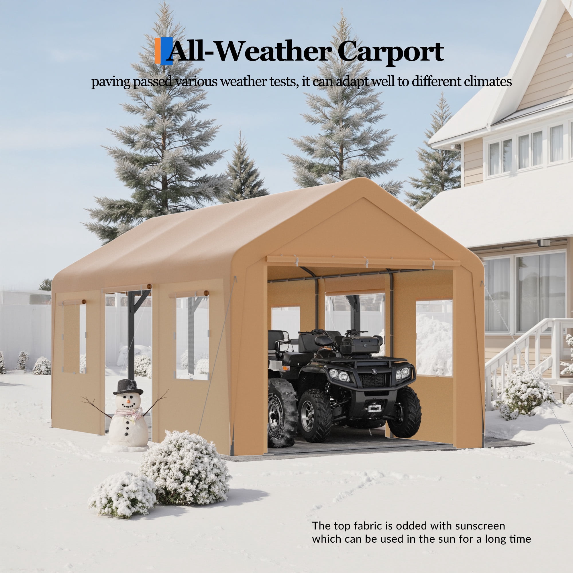 All-Season 13' x 20' Heavy Duty Portable Outdoor Garage Carport with Mesh Windows,Khaki
