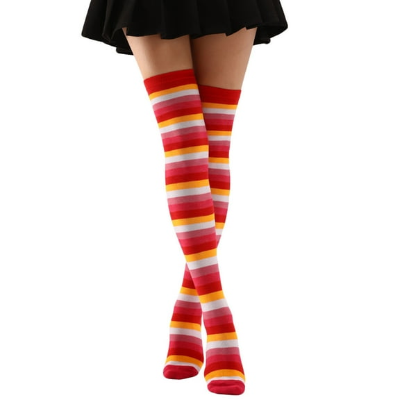 Womens Thigh High Socks Over the Knee Tube Socks Knee High Socks Colorful Striped Stockings Novelty Costume Accessories
