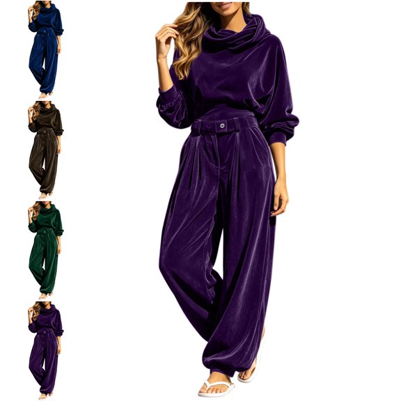 MLCDZ Women's 2 Piece Velour Tracksuit Hooded Long Sleeve Pullover Wide Leg Pants Sweatsuits for Women Lounge with Pockets Casual Lightweight Workout Set