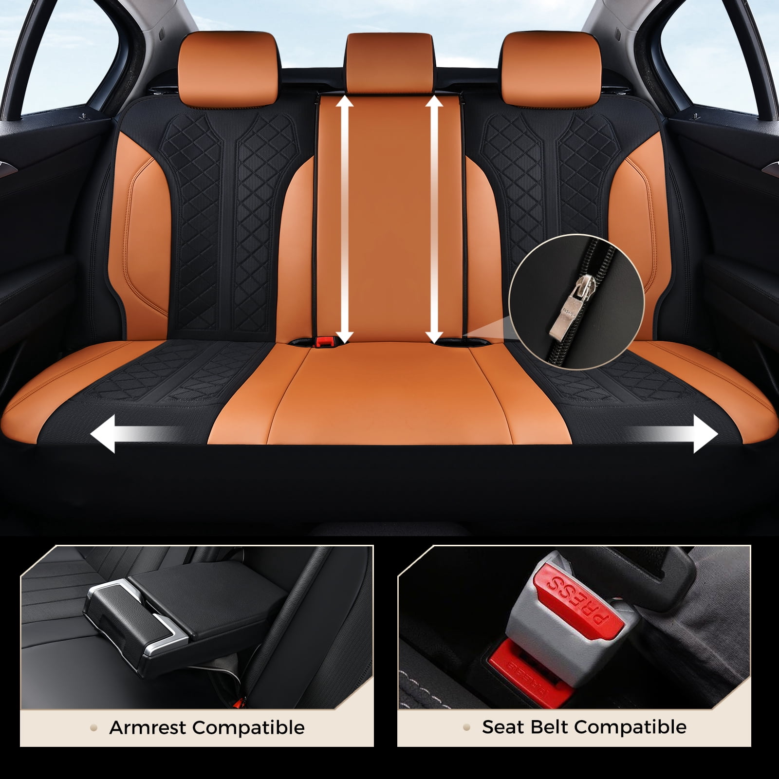 Coverado Car Seat Covers Full Set, Luxury Faux Leather Seat Protectors, Universal Fit for Cars, SUVs, Trucks-Black&Brown