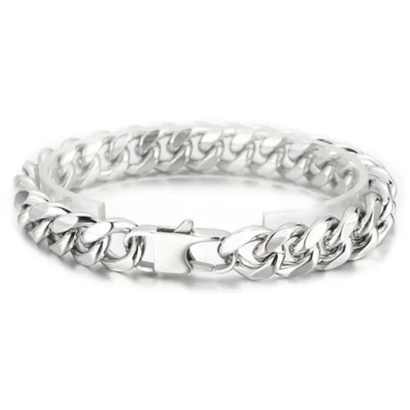 QQTDFG New Silver Gold Black Men's 316L Stainless Steel 16mm Curb Chain Bracelet 7"-11"-Silver-7.5 in