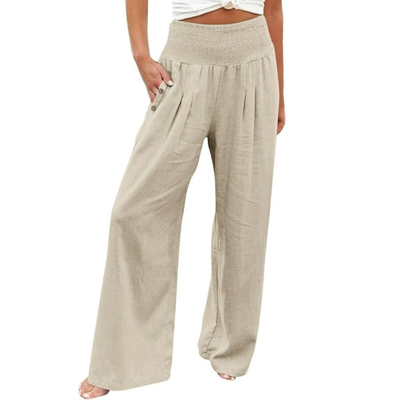 Lixiuxyad High Waisted Pants Women Fashion Elastic Waist Pant With Pocket Loose Harem Pants Printed Crop Pants Beige