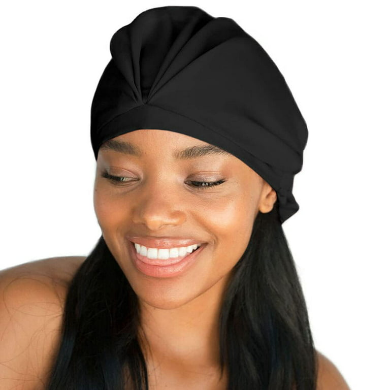Satin Sleep XL Adjustable Bonnet - Black – KITSCH