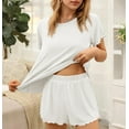 thumbnail image 5 of DAKIMOE Womens Pajamas Set, 2 Piece Ribbed Knit Pjs Short Sleeve Sleepwear Set Soft Pj Lounge Sets, 5 of 8