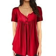 thumbnail image 3 of Fesfesfes Women Plus Size Tops Women Fashion Summer Fold Printed Regular Women Short Sleeves V Neck Button Top Girls Crop Top XL(US:10), 3 of 7