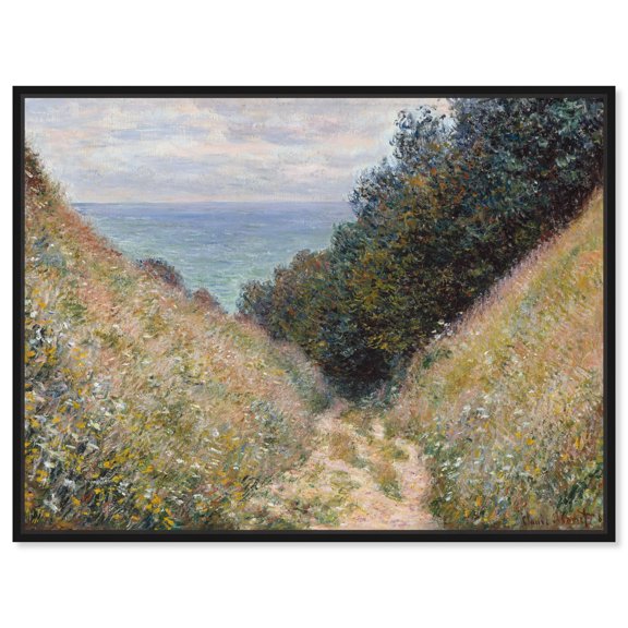 Monet-Road At La Cavee Pourville Classic Monet Art Prints Canvas Wall Art by Art Remedy, Black Floater Frame, 20"x16"