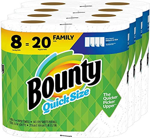 White Bounty Quick-Size Paper Towels 8 Family Rolls = 20 Regular Rolls 