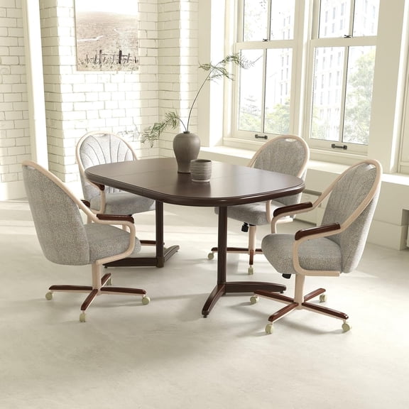 Chromcraft Expandable Dining Table Set with 4 Swivel Tilt Chairs, 5-Piece, Walnut and Light Sand