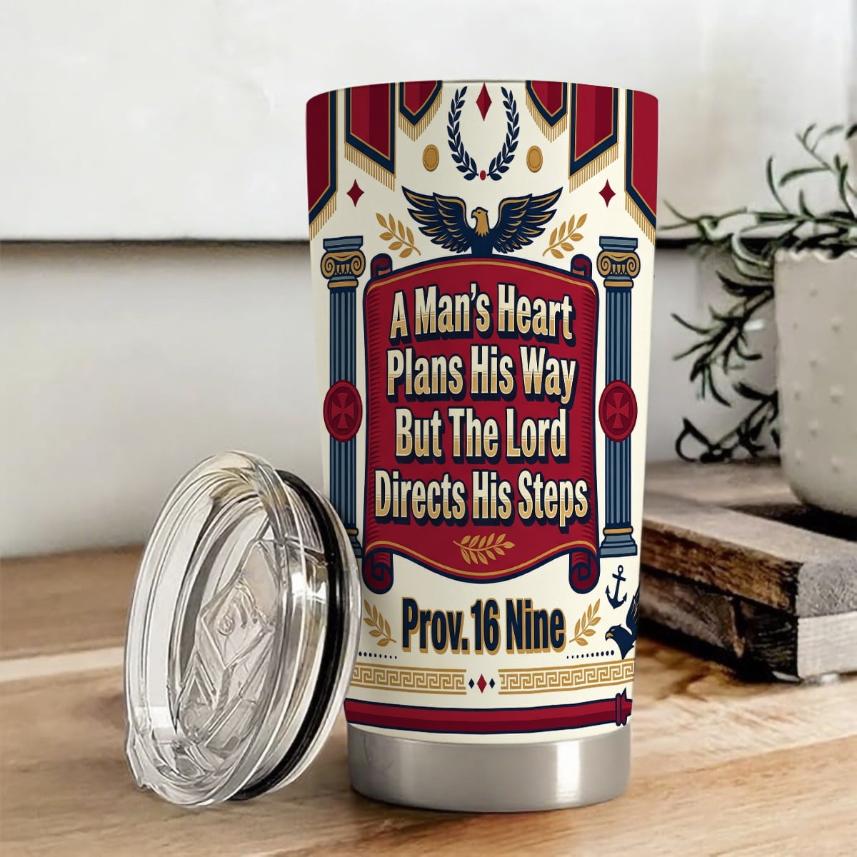 christian Tumbler 20oz with Lid A Man’s Heart Plans His Way Proverbs 16:9 Gift