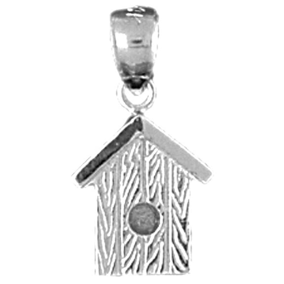 18K White Gold Bird House Pendant - 19 mm