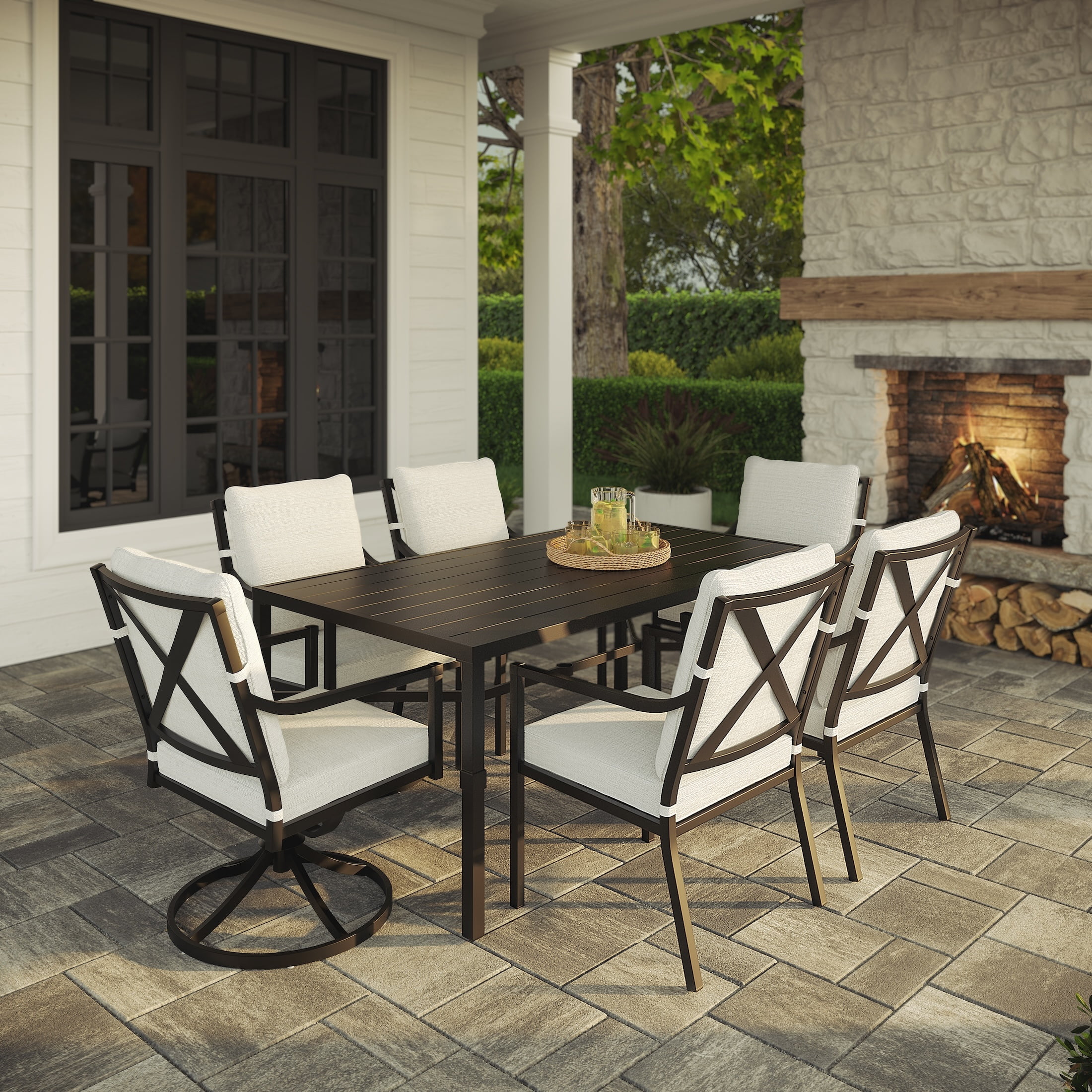 My Texas House Cambria Swivel Outdoor Dining Chair - Set of 2, Black