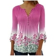 thumbnail image 1 of Hauts de Sortie pour Femmes Bouton Col Rond Manches 3/4 Corset à Volants Froncé Chemisier Tunique Imprimé Floral, 1 of 5