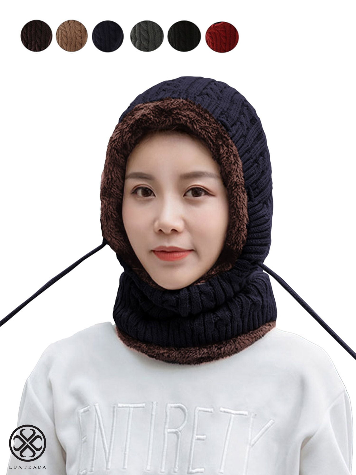 Luxtrada Womens Winter Beanie Hat Scarf Hat Set Conjoined Neck