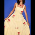 thumbnail image 4 of Vestido Bohemio de Verano para Mujer, Bordado, Sin Mangas, Fruncido, Holgado, para Playa y Vacaciones Amarillo L, 4 of 9