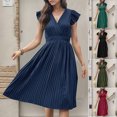 thumbnail image 2 of Summer pleated skirt, simple, stylish, elegant short-sleeved solid color dress, 2 of 5