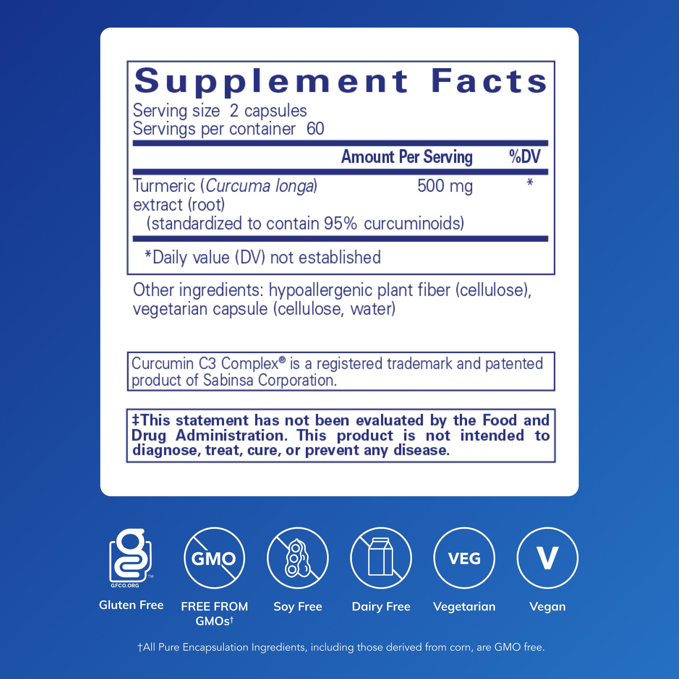 Pure Encapsulations Curcumin - 500 mg - Supports Joint Health & Liver Health* - Curcuma Longa Capsule - Non-GMO & Vegan - 120 Capsules