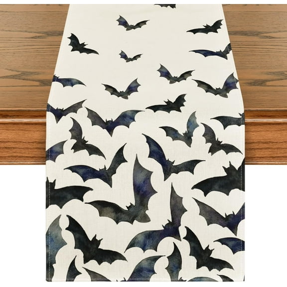 SM-XLHN Silhouette Black Bats Halloween Table Runner, Fall Kitchen Dining Table Decoration for Home Party Decor 13x72 Inch