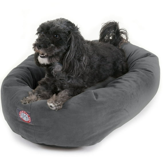 Majestic Pet Faux Suede Bagel Pet Bed for Dogs, Calming Dog Bed Washable, Small, Gray