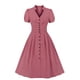 thumbnail image 1 of Vestido de mujer de manga corta con cuello en V y solapa de color sólido con botones de cintura alta Fridja bnh4519, 1 of 3