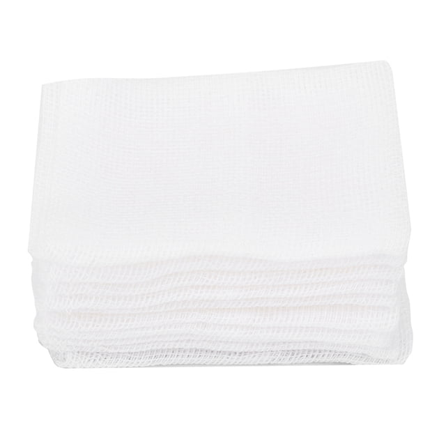 gasa para heridas, 200 piezas de gasa de 6 x 8 cm, apósito para heridas, gasa, tecnología avanzada — pila frontal de gasas blancas tejidas, almohadillas rectangulares de aprox. 6 x 8 cm (2.4 x 3.1 pulg.) con textura de malla visible, vista centrada que muestra varias capas; adecuada para cubrir heridas y fijar con cinta o vendaje; también suele emplearse para limpieza y cuidado de pequeñas heridas.