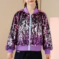 thumbnail image 2 of QQAMB Girls' Coat Ombre Sequin Bomber Jacket with Pockets Lightweight Sparkle Long Sleeve Zipper Gradient Jackets for Kid, 2 of 6