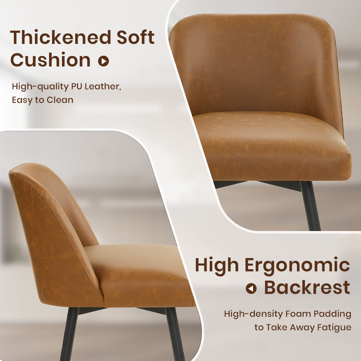 Modern Bar Stools Set of 4, 26" H Swivel Counter Height Barstools with High Backs, Kitchen Island Stools, For Bar & Home,Faux Leather, Brown