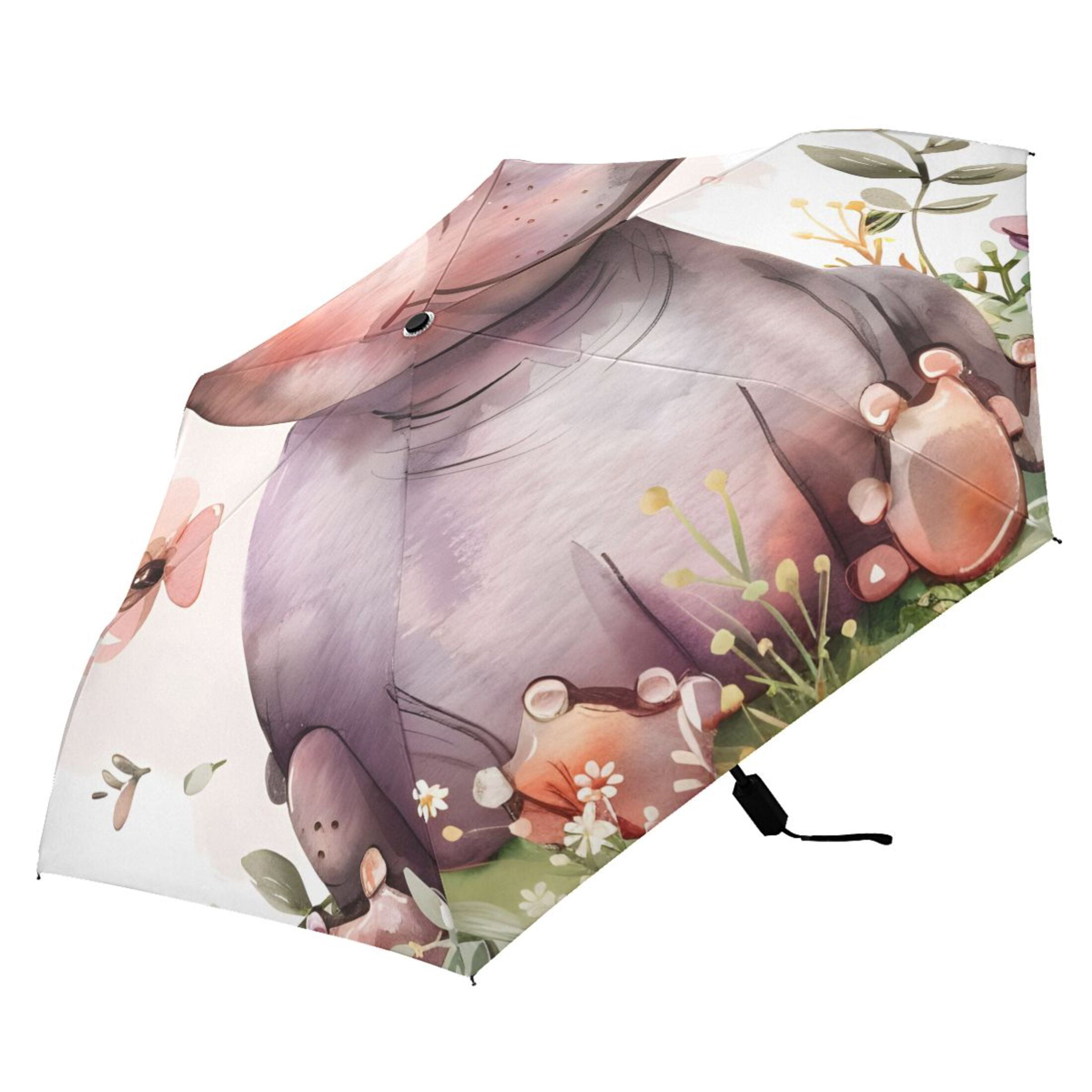 Little Princess Hippo Compact Sun Umbrella Windproof Travel Umbrellas for Rain Strong Portable UV Protection