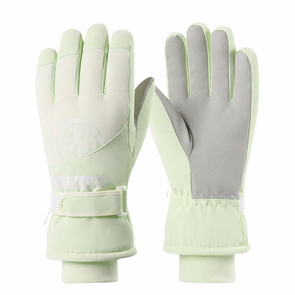 Women's Warm Ski Gloves Thermal Fleece Lined Waterproof Outdoor Gloves with Adjustable Strap Green Free Size
