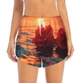 thumbnail image 2 of Yiaed Romantic Roses Sunset Ocean Print Women's Running Shorts with Liner 3 Zipper Pockets Elastic Workout Athletic Gym Yoga Shorts-X-Large, 2 of 7