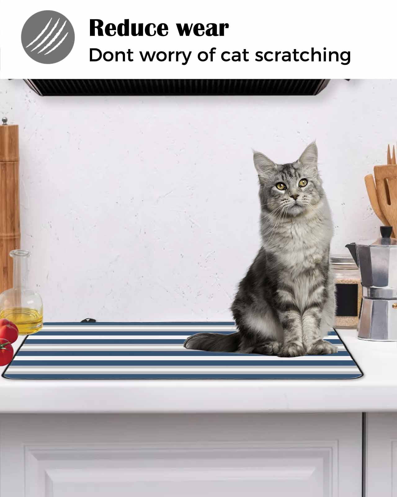 nqOlkjepod Large Induction Cooktop Protector Mat 36"x21", Navy Blue Grey Stripe Stove Top Covers for Electric Stove, Minimalist Farmhouse Striped Stove Burner Cover Mats, Glass Top Stove Cover