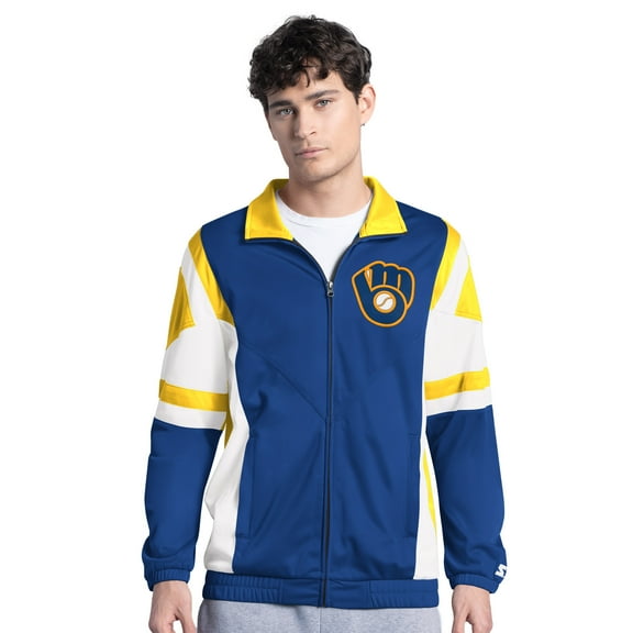 Men's Starter Royal/Gold Milwaukee Brewers Contender Tricot Full-Zip Track Jacket