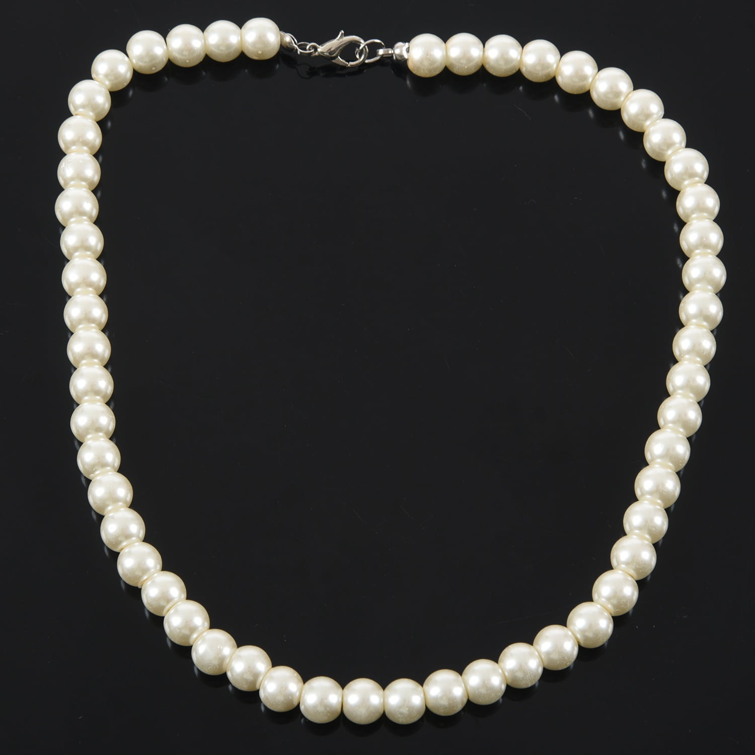 Plastic Screw Clasp White Single Strand Faux Pearl Necklace N3