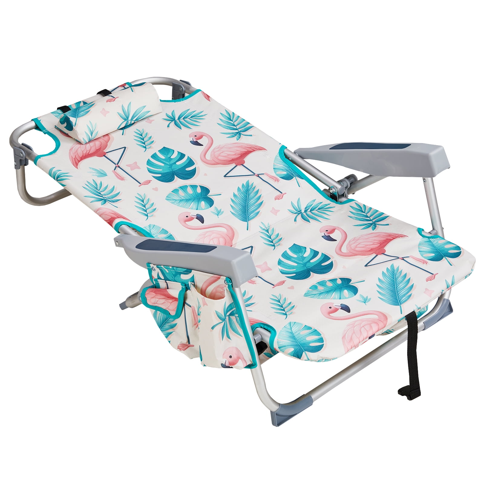 Beach Chair, Short Oxford Cloth Silver White Aluminum Tube Bearing Flamingo 63*65*82cm